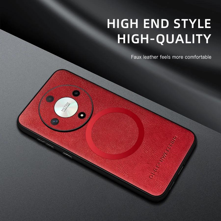 For Honor X9B X8B PU Leather Magnetic Ring Soft Edge Anti-Drop Anti-Fingerprint Phone Case