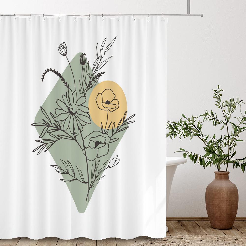 Nordic Abstract Minimalist Flowers Shower Curtain Decor Bathroom Curtain Floral Fabric Hanging Curtain Bathroom Decor With Hooks