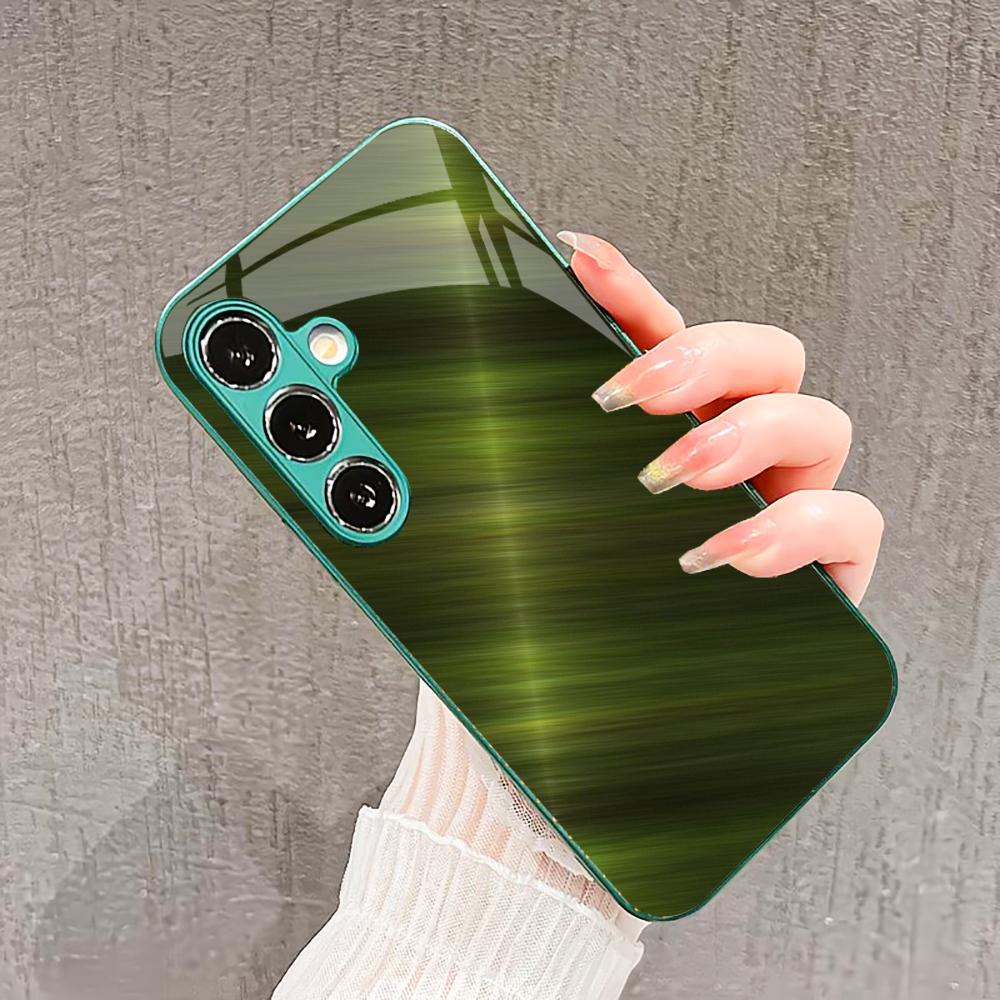 Dark green Glass PhoneCase for Samsung Galaxy S26 S25 S24 S23 S22 FE Ultra Plus Built-in glass green Exquisite Metal background