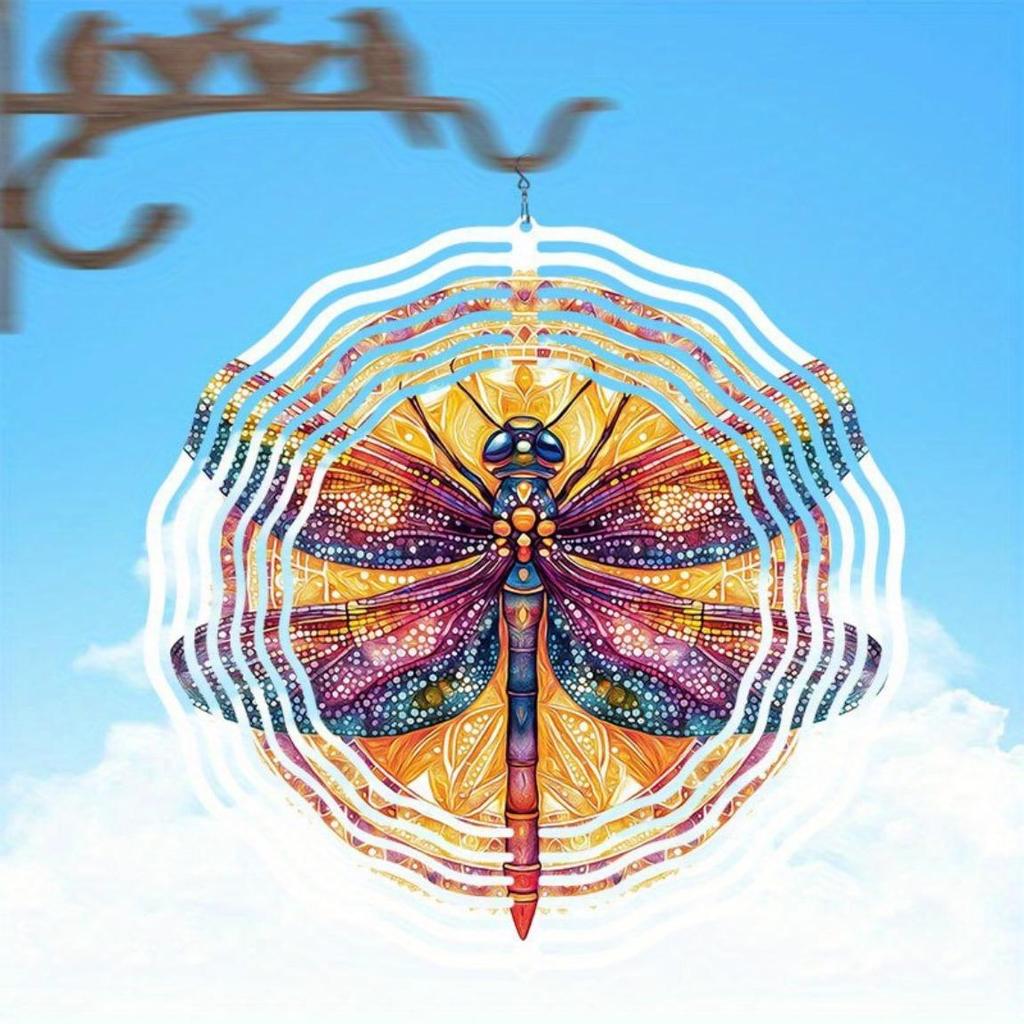 Kovová větrná rolnička s rotujícím větrníkem, venkovní závěsná dekorace s barevným motivem vážek, zahradní dynamické umělecké řemeslo pro Halloween