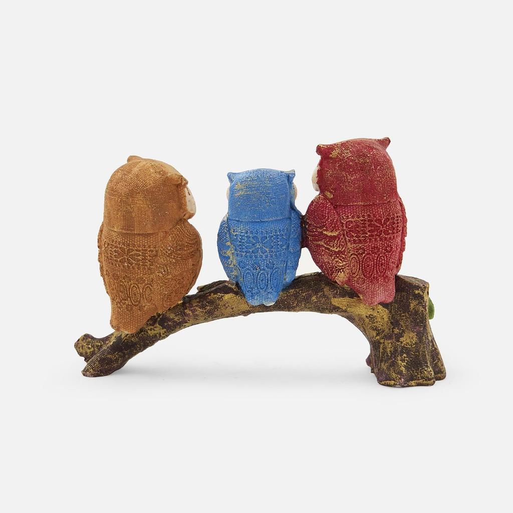 Sett med 1 Uglefamilie Resin Figur Sittende på Tregren Utstillingsgjenstand Statue for Bordplate, Stue, Soverom, Kontor/Hjem Dekor, Farge Multi