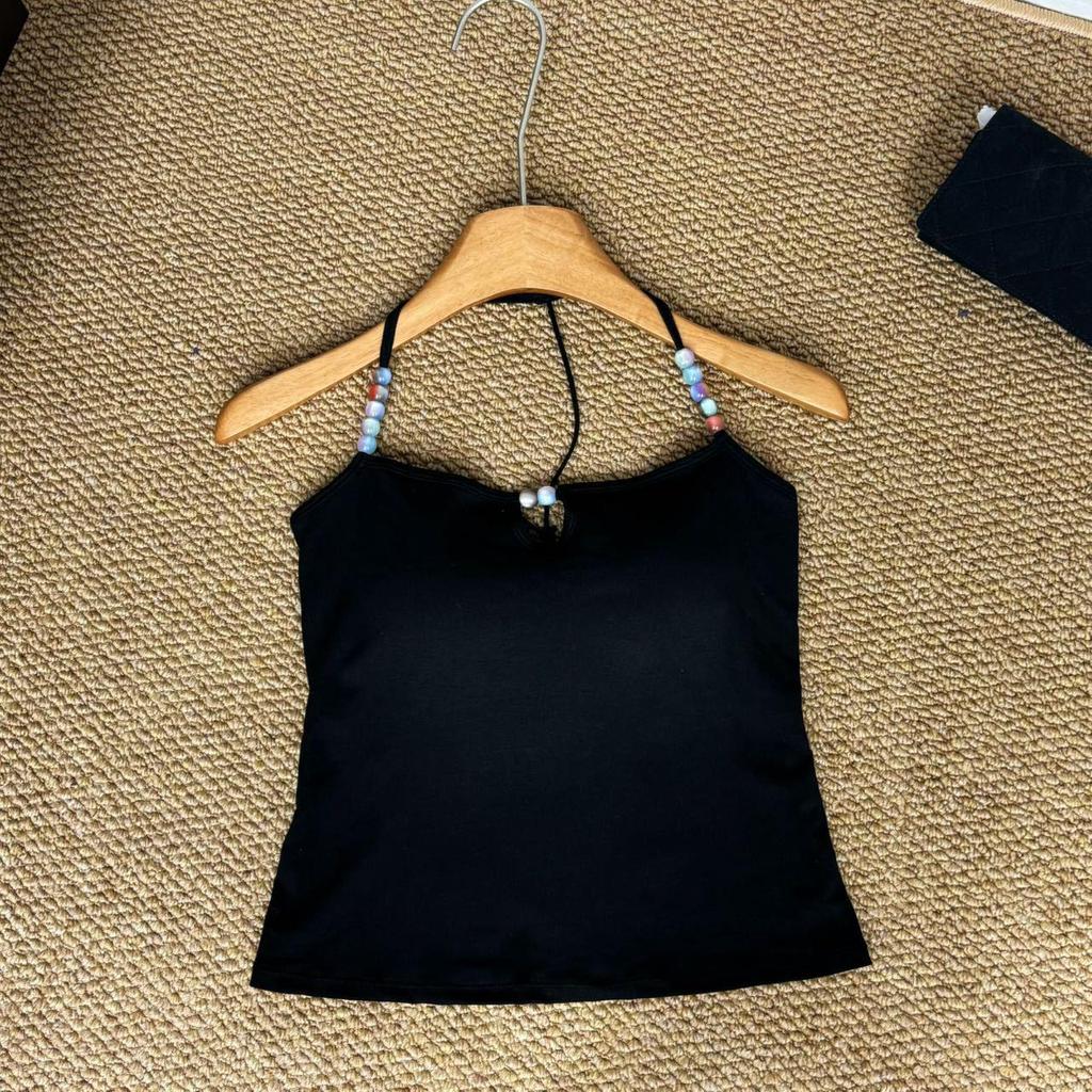 Purple Beaded Halter Tank Top - Women's Sexy Open Back Summer Style