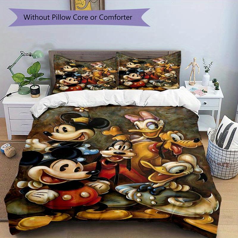 3pcs Art Mickey and Friends Design Bedding Set, Including 1 Quilt Cover and 2 Pillow Shams, Without Filling, Soft and Comfortable Home Bedroom Fa