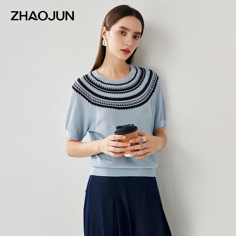 Zhaojun Women s Lightweight Fair Isle Mulberry Silk Short Sleeve Knit Top 2XL
