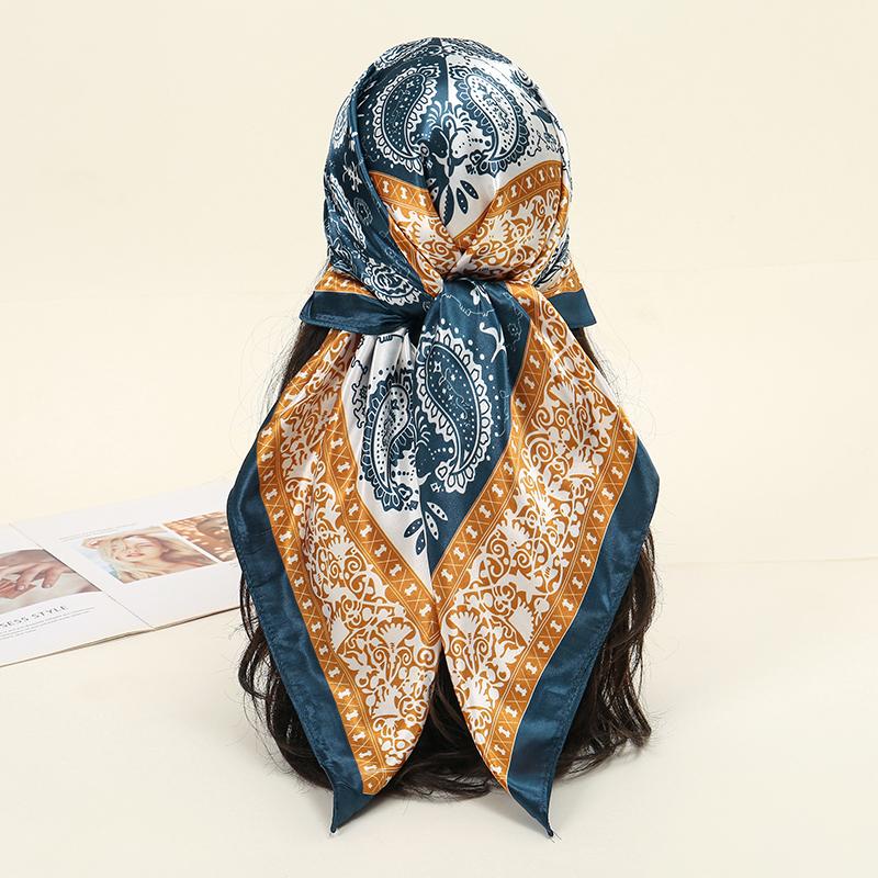 Fashion Square Silk Scarf Women Luxury Beach Satin Print Hijab Scarves Pareo Bandana Female Shawl Wrap Headband Foulard 90*90cm