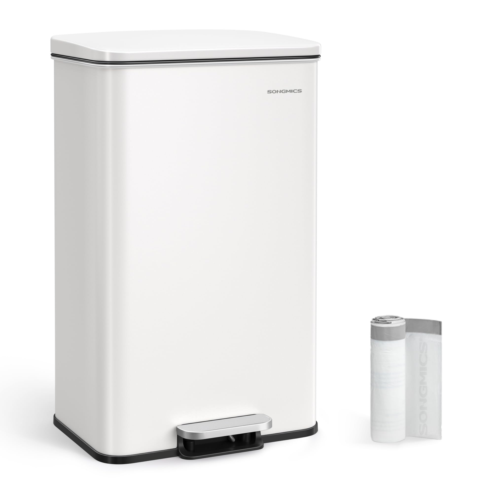 

SONGMICS Мусорное ведро с педалью, большое, из нержавеющей стали, для кухни и гостиной, невидимое, защита от домашних животных, белое LTB540W4002, 40 л, Тип, Крышка, Вместимость, белый
