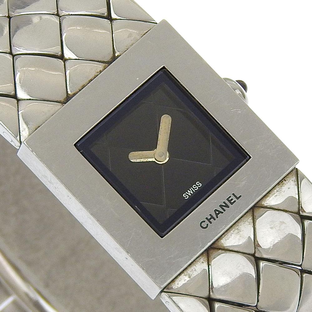 Chanel Matelasse Watches H0009 blackDial Stainless Steel Quartz Analog Display Women Used
