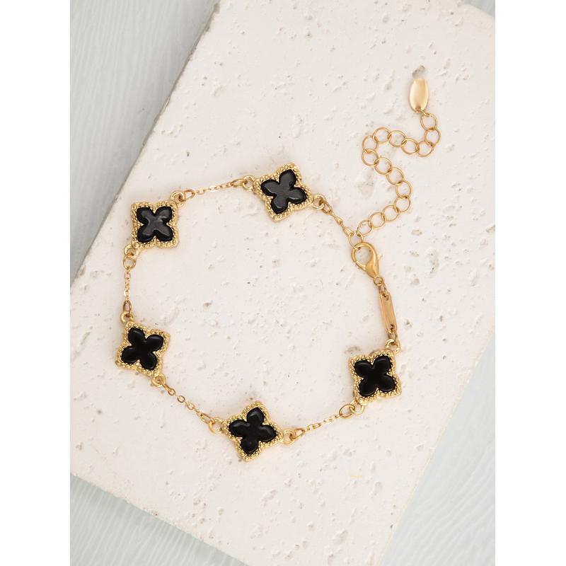 EVISPOL New Stainless Steel Single-Sided Lucky Clover Bracelet for Women Gold Plated Fashion Flower Versatile Jewelry Gift