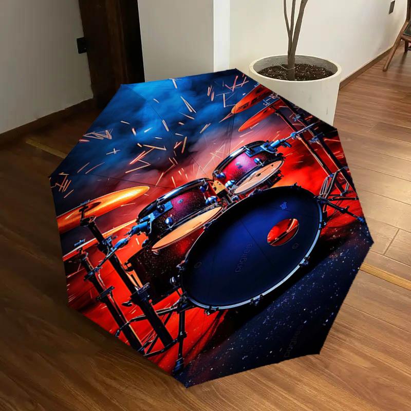 Fireworks Drum Set: Automatic Opening/Closing Umbrella with Foldable Design for Outdoor Use - Perfect Gift for Fans and Travelers!1125169a