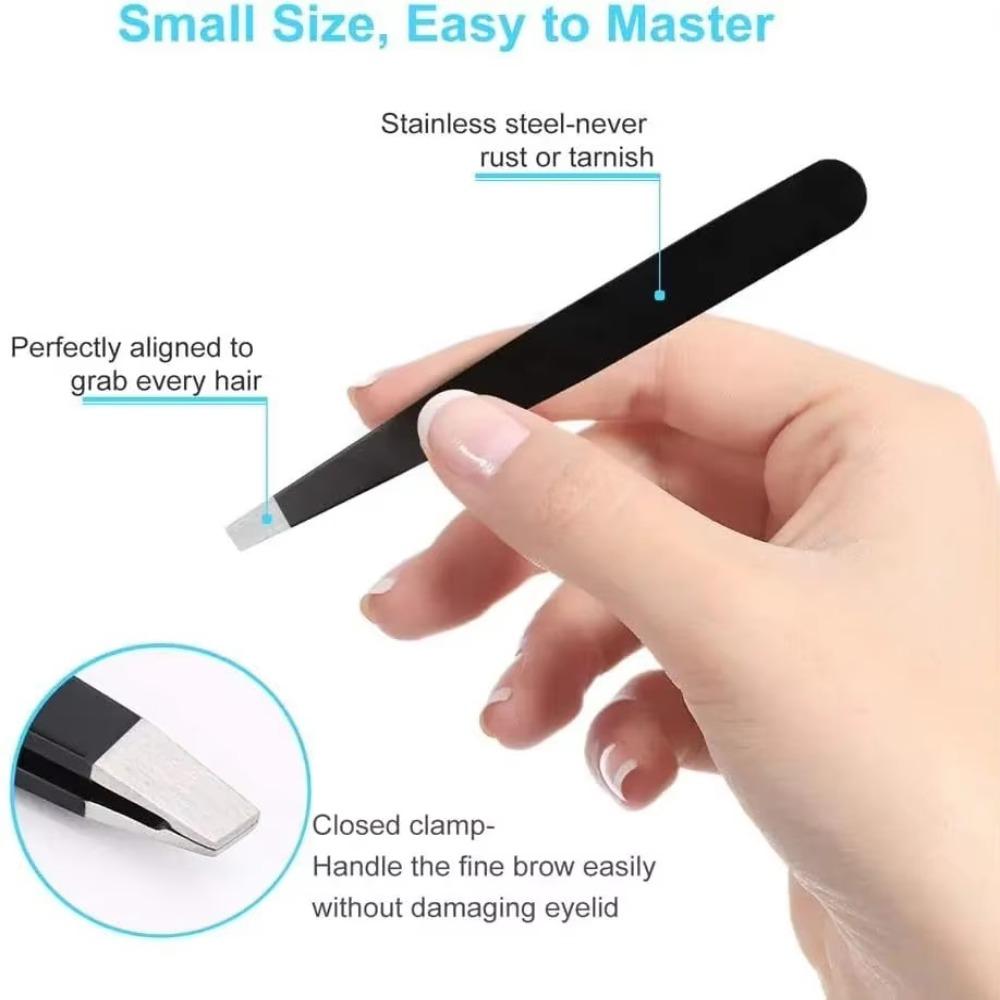 4PCS/Set Stainless Steel Slanted Tweezers Set Pointed Tip With Storage Bag Hair Removal Tweezers Portable Beard Tweezers