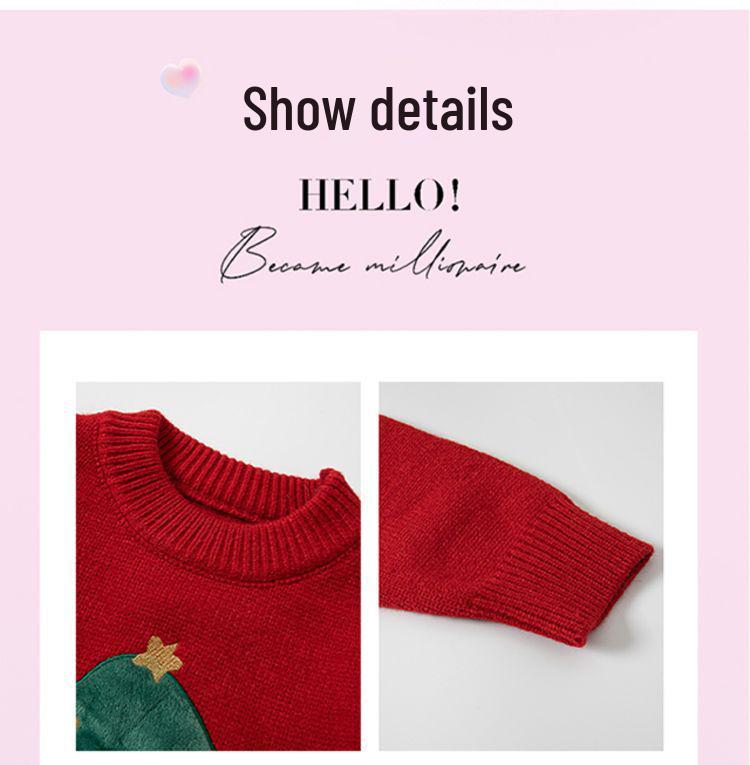 Children's Cartoon Wool Sweater - New Year, Autumn/Winter Base Layer for Girls