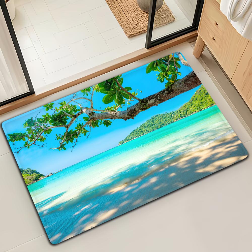 Ocean Spring Beach Wave Summer Door Mat Bath Microfiber Decorative Versatile Flannel Floor Mat Quick Dry Absorbent Non-slip Sole