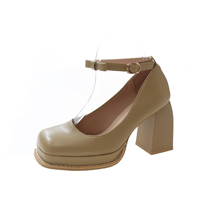 

Французские ретро туфли Мэри Джейн женские новые весенне-осенние туфли с квадратным носком из маленькой кожи с открытым верхом в сказочном стиле на толстом каблуке 39 хаки