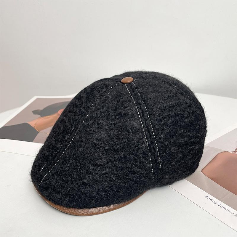 British Retro Woolen Progressive Hat Women's Autumn and Winter Plush Newsboy Hat Showing Face Small Warm Painter Beret