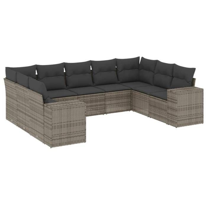 VidaXL Salon de Jardin avec Coussins 9 pcs, Canapés de Terrasse, Ensemble de Meubles de Patio, Mobilier d'Extérieur, Gris 3255337