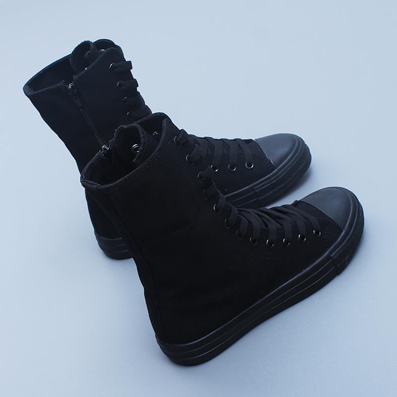 Side Zipper Inner Height-increasing Canvas Shoes Women's 2025 Spring and Autumn New Versatile All-black High-top Shoes Canvas Short Boots