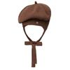 Brown Hat Tricot Ribbon Beret - Brown