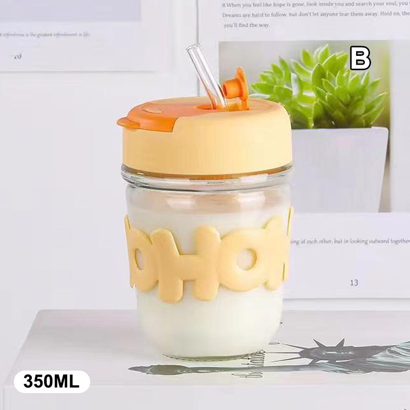 

Drinking Cup Transparent Glass High Value Anti-Scalding Cute Straw Cup Pearl Bracelet Letter Water Cup