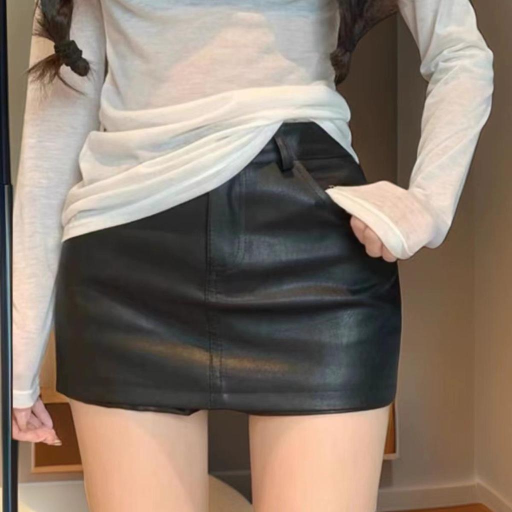 Summer 2025 Petite High Waist A-Line Brown PU Leather Skirt for Women