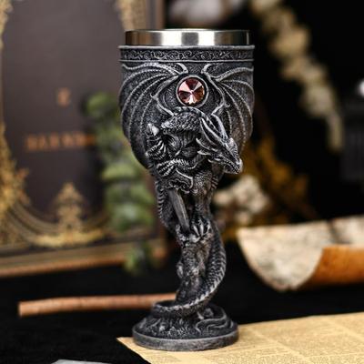 Medieval Dragon Wine Goblets Beer Cup Evil Dragon Gem Stainless Steel Goblet Halloween Home Decoration Whiskey Cup Friends Gift