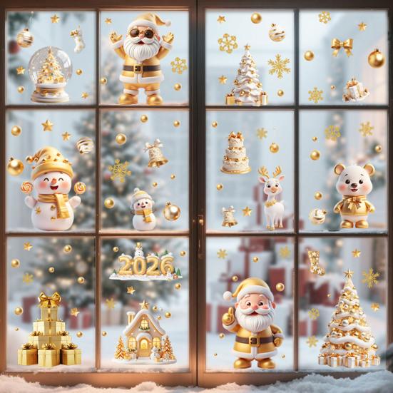 Yousheng 9 Sheets/Set Christmas Window Cling Removable Waterproof PVC Winter Merry Christmas Static Glass Sticker Holiday Party Decoration Decal