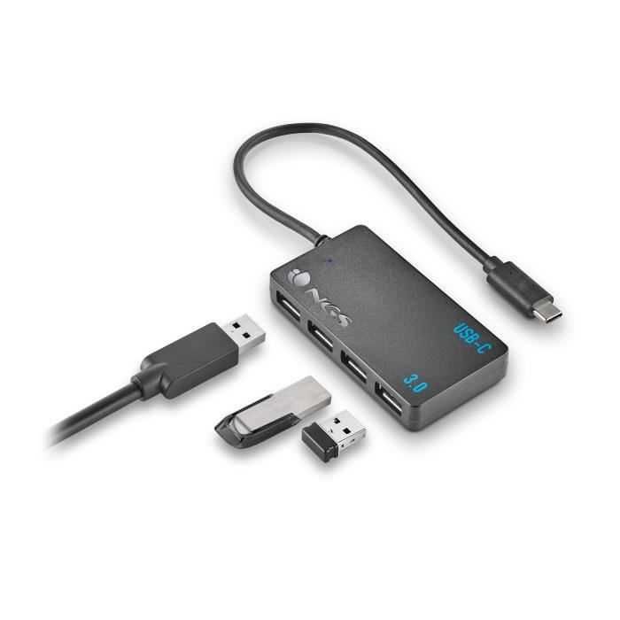 HUB USB-C - NGS - WONDER IHUB4 - 4 Ports USB 3.0 - Transfert À Grande Vitesse - Compact Et Léger