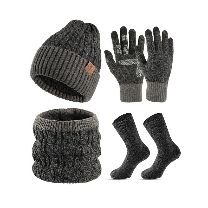 Winter Hat Scarf Gloves Socks Warm Four Piece Set Thickened Wool Socks Knitted Cold Proof Set