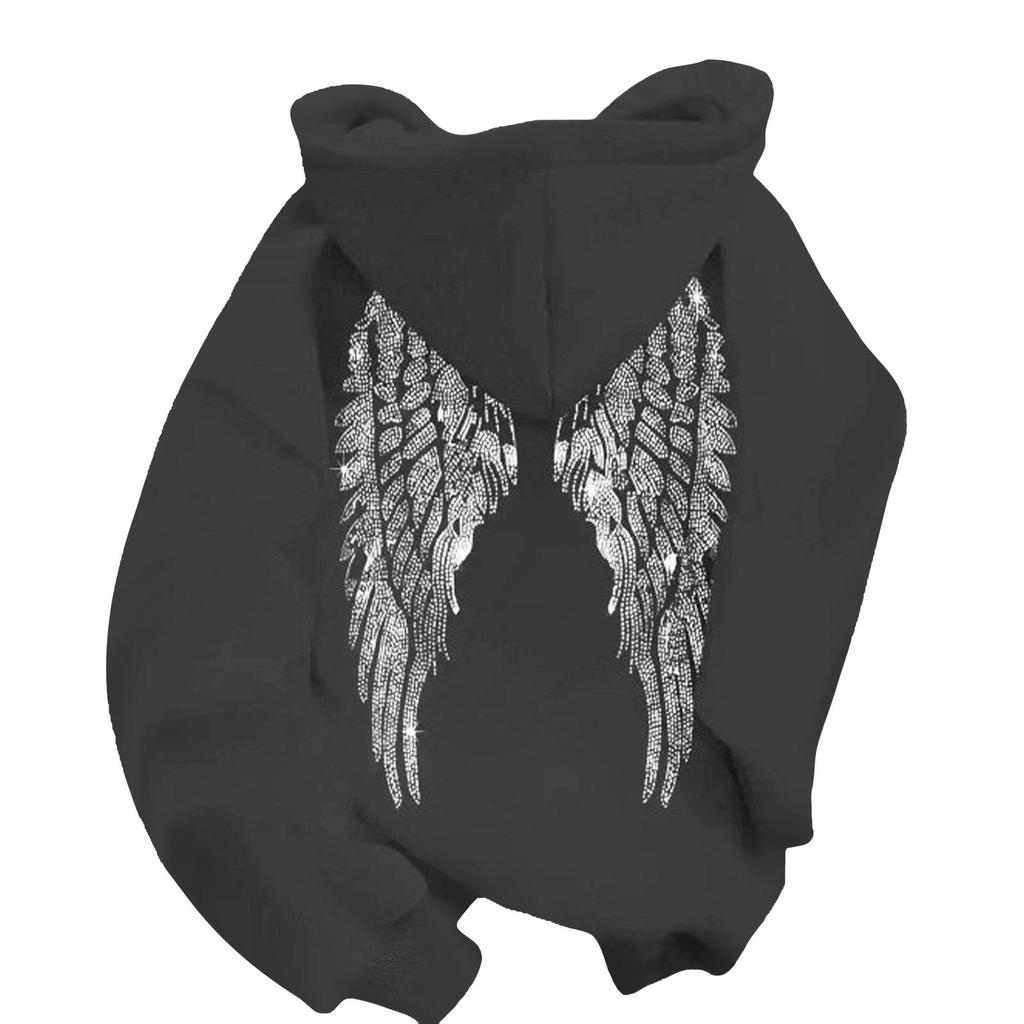 Women's Casual Pullover Hoodie Long Sleeve Sweatshirt Lightweight Soft Fabric Comfortable Fit with Wing Pattern on Back
