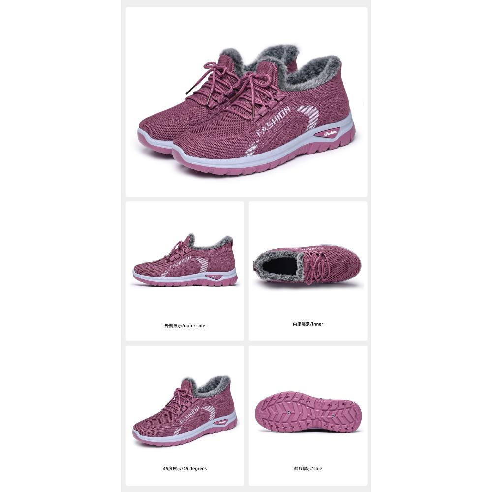 Women Winter Fleece Lined Fly Woven Mesh Sneakers, Soft Sole Warm Casual Walking Sports Shoes