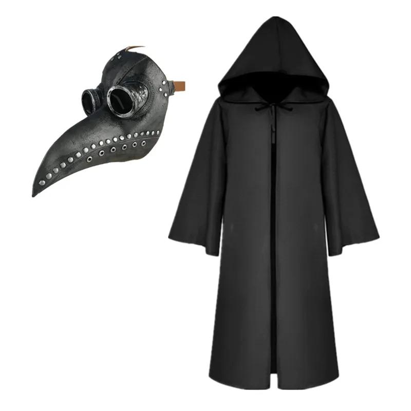 Mantello di Halloween Cosplay Maschera da Medico della Peste Costume Tunica da Strega Veste con Cappuccio Adulto e Bambino Maschere Giocattolo per le Feste Accessori