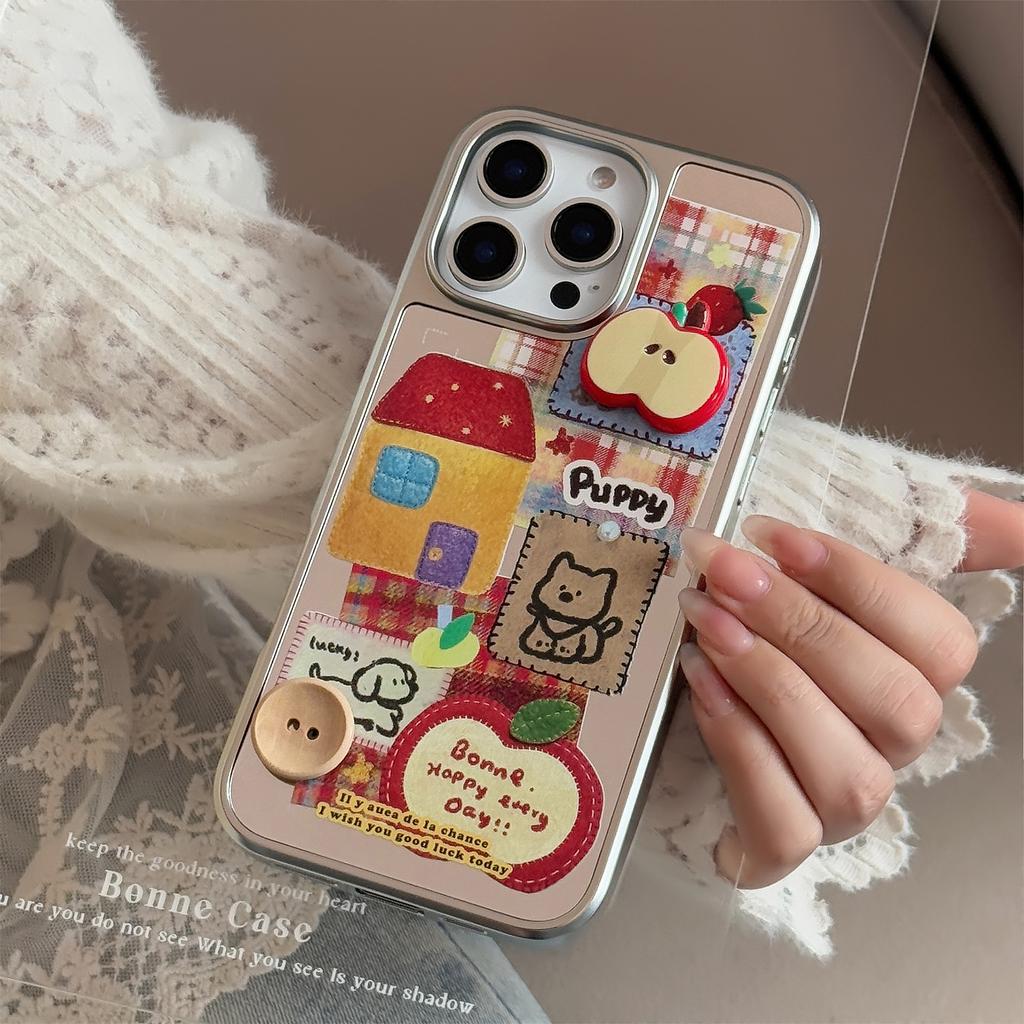 Three-dimensional Red Apple Cartoon Suitable for IPhone16 Mobile Phone Case 15pro Max Mirror 13 Hanging Chain 14