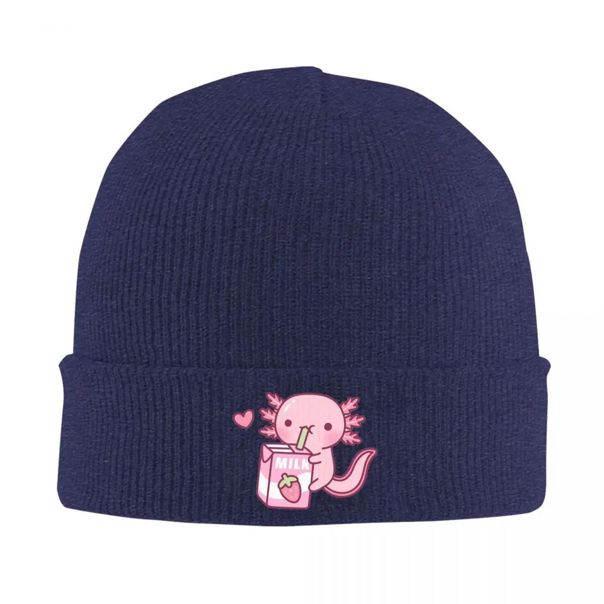 

Cute Axolotl Loves Strawberry Milk Doodle Warm Knitted Cap Fashion Bonnet Hat Autumn Winter Outdoor Beanies Hats for Men Women