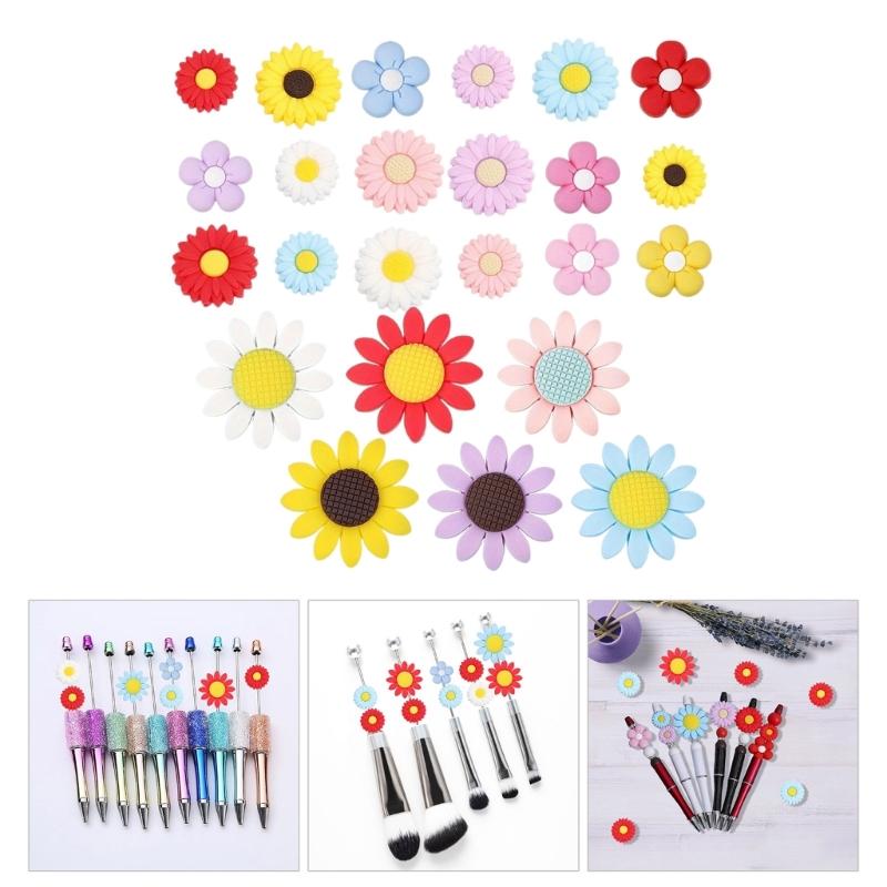 24Pcs Flower Bead Adornment Delicate Flower Handmade Necklace Beads Round Silicone Beads for Crafts and Home Decors