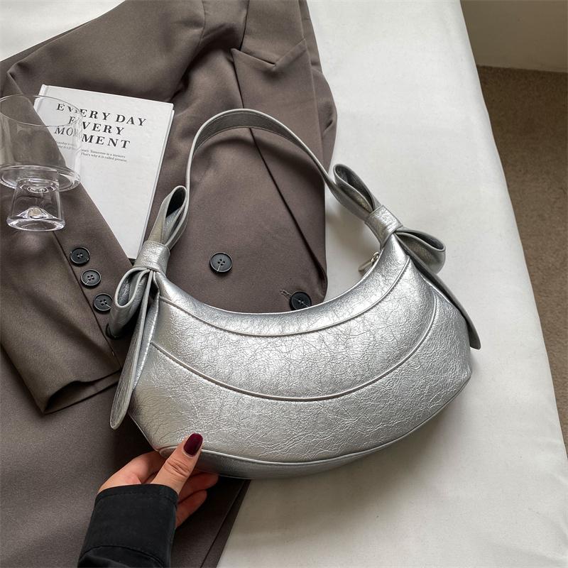 Spring/Summer new Ballet French cute solid color bow crescent bag