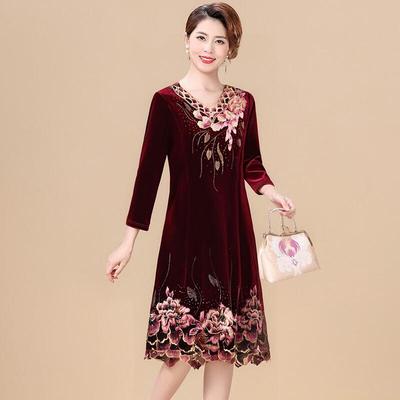 XUEXI Vestido Elegante de Veludo Dourado de Comprimento Médio para Banquete