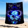 1pc Blue Rose Butterfly Print Outdoor Flannel Blanket Soft All Season Polyester Throw , Perfect for Picnics & Travel , Picnic Accessory
