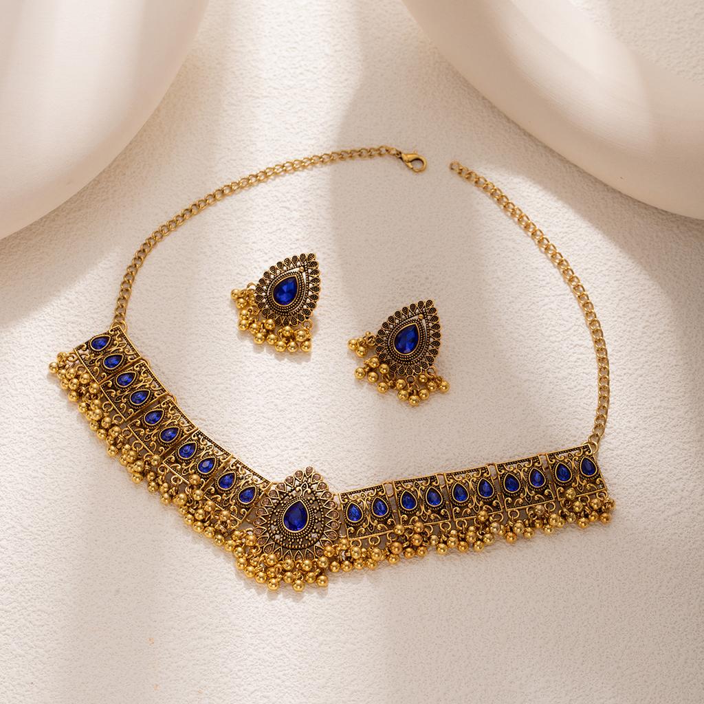 Bohemian Clavicle Necklace Pearl Fringed Earrings Women'S Diamond Retro Exotic Jewelry Set Women'S