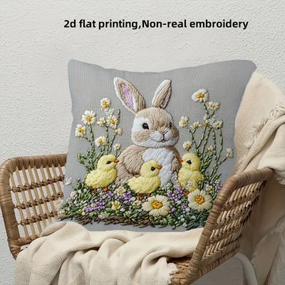 1pc Easter Bunny and Chick Pillowcase, Super Cute 2D Print