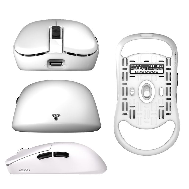 Fantech HELIOS II PRO 1K Wireless Gaming Lightweight PixArt 3395 6 TTC Gold Optical Included Soles and Grip White Wired/2.4GHz Mouse, (55g), Sensor,