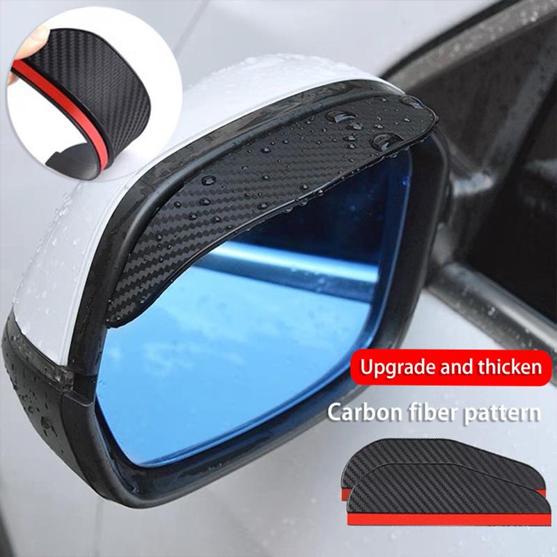 2 STK Bil bakspeil regn øyenbryn karbonfiber solskjerm deksel beskytter klarsyn for regn bil speil tilbehør
