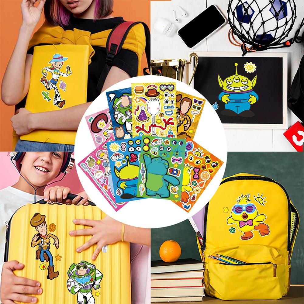 8/16sheets Disney Toy Story Funny Puzzle Stickers Make A Face Children Game Decals Toys Assemble Jigsaw Kids Party Game Sticker