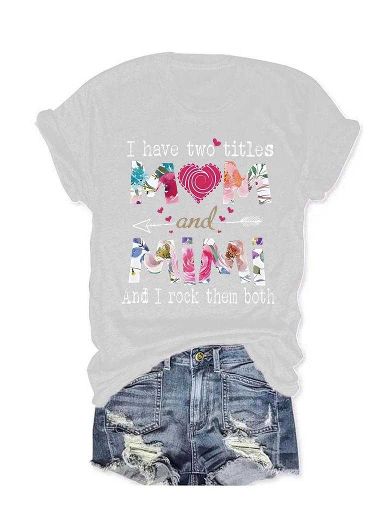 Mother's Day Pattern Print Round Neck Short Sleeve T-Shirt for Women