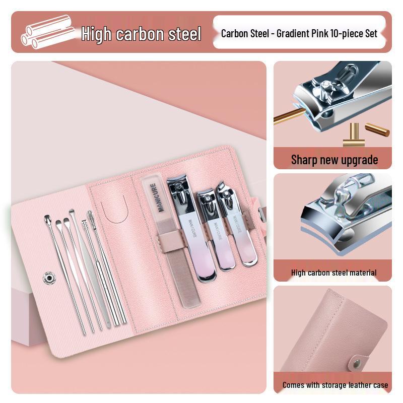 Gradient Nail Clippers Set - 10-Piece Manicure Tools in PU Leather Case, Portable & Stylish