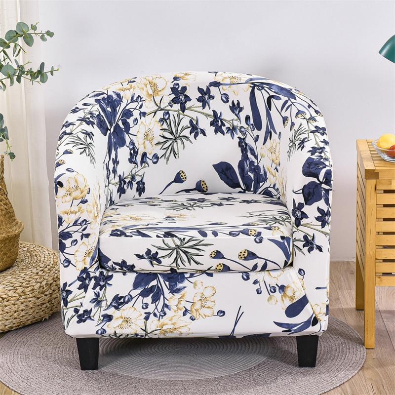 Nordic Flowers Bar Counter Club Chair Slipcover Stretch Spandex Tub Armchair Covers Relax Single Sofa Cover For Living Room