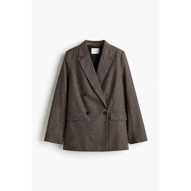 

HM Женская одежда Костюм Летний Для работы Дышащая рубашка Текстура Двубортный Плоский лацкан Гостевой образ Свободная верхняя одежда 1232584 Dark Brown 019 165/96