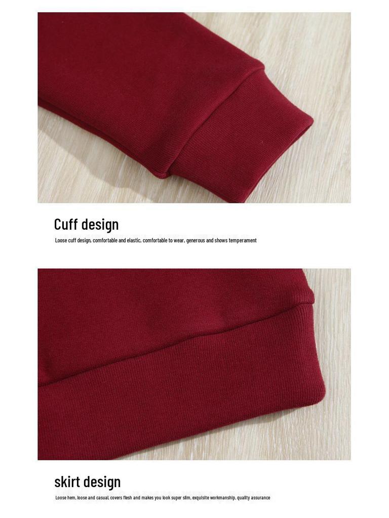 2025 Autumn/Winter Women's Plus Size Fleece-Lined Stand Collar Sweatshirt - Casual Loose Fit Red Jacket