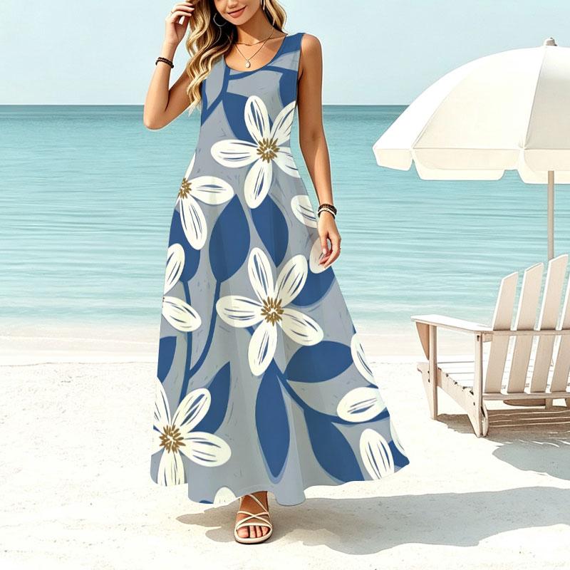 Sleeveless Lightweight Maxi Dress,Loose Fit Casual Comfortable Summer Beach Vacation Outfit,Photo-Ready Trendy Beachy Dress