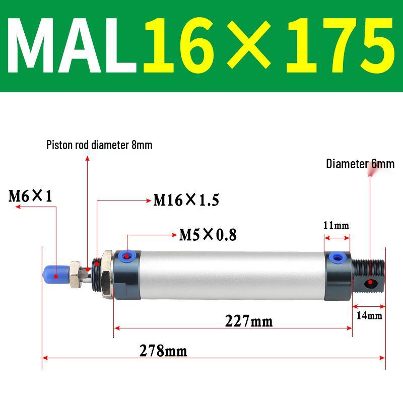 Mini Aluminum Alloy Pneumatic Cylinder - Round, Sizes 16/20/25/32/40 x 25/50/75/100/200