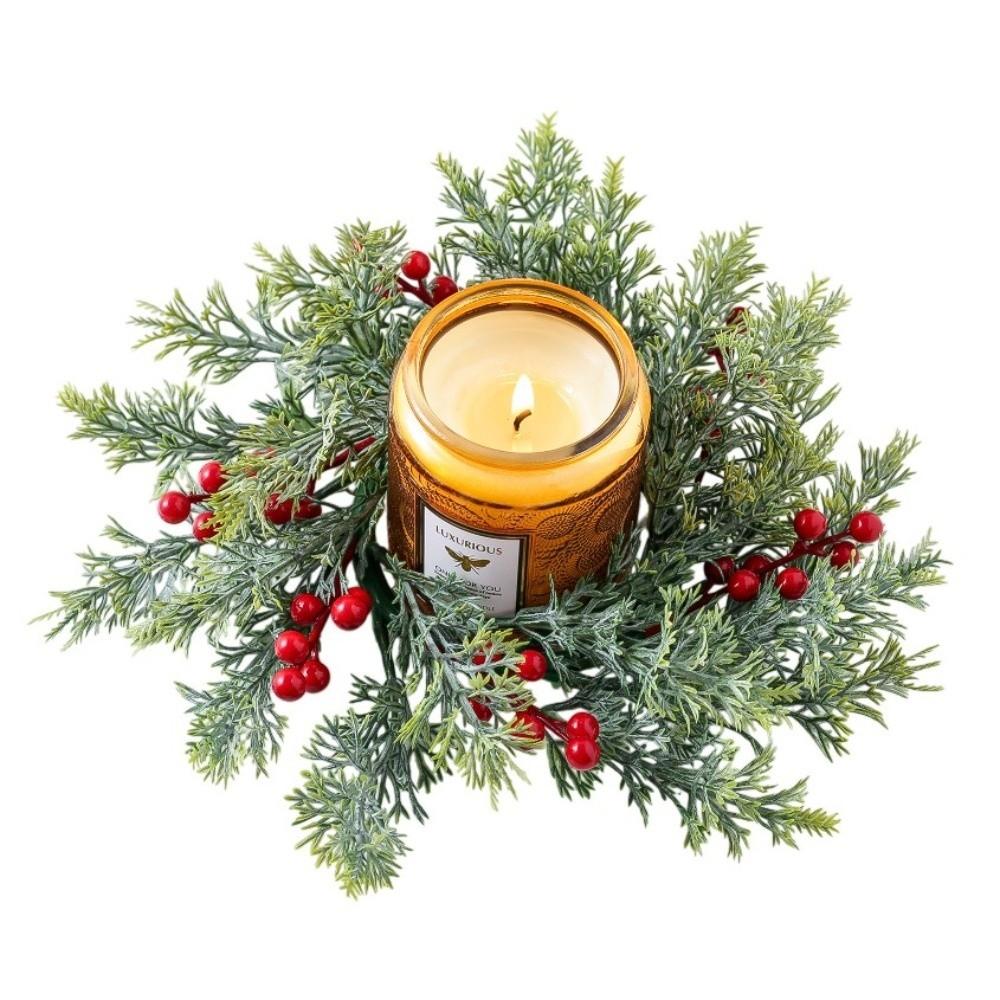Artificial Christmas Candle Rings Christmas Table Decoration with Red Berry Candle Holder Rings Small Plastic Xmas Candle Wreath