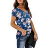 Womens Ladies Summer V Neck Blouse Solid Color Printed Short Sleeves T-shirt Tops